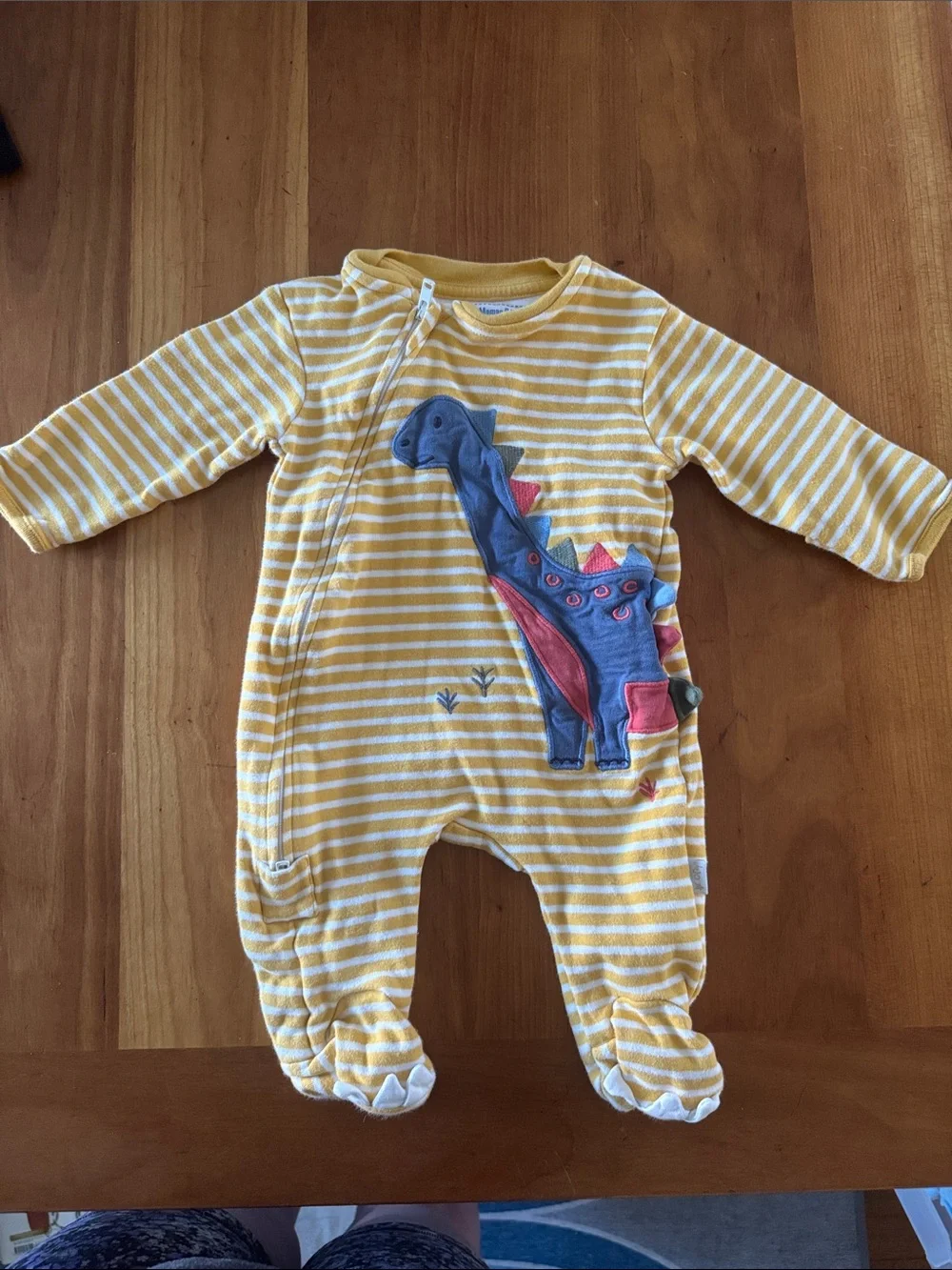 JoJo Maman Bebe Yellow Striped Dino Footed One-Piece